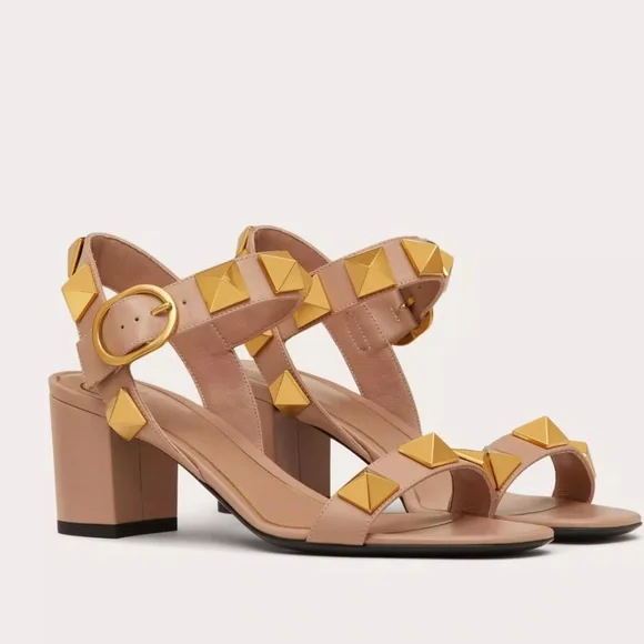 Valentino Garavani Gold and Tan Sandals - Picture 8 of 12